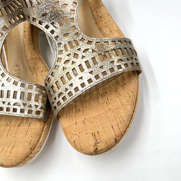 Vaneli Womens Size 11.5 Metallic‎ Gold Perforated Wedges Sandals Shoes - Picture 4 of 13